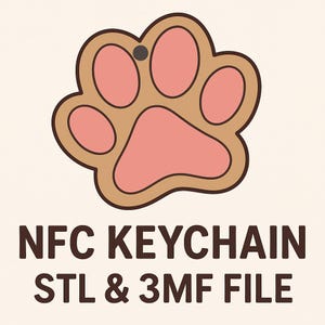 3D Paw Social Media NFC Keychain STL & 3MF File | Cute Pet Tag Keyring stl, Animal Paw Style NFC Keychain stl, 3D Printed Pet Accessory