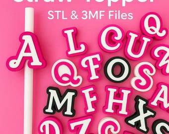 3D-afdrukbare rietjestoppers met alfabet: AZ-letterbekermarkeringen (STL- en 3MF-bestanden)