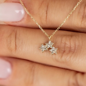 Micro Pave Triple Stars Necklace in Gold • 14k Gold 3 Stars Necklace • Sparkle Three Star Diamond Pendant • Celestial Christmas Jewelry Gift