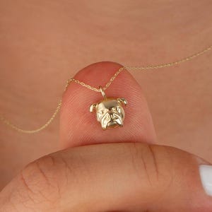 14K Gold Tiny Dog Face Necklace • 3D Dog Charm Pendant in Solid Gold • Perfect Gift for Dog Lovers,  Minimalist Animal Jewelry, Dog Mom Gift