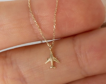 14k Solid Gold Airplane Necklace • Tiny Plane Necklace • Jewelry • Aviation Graduation Gift • Pilot Flight Attendant Gift • Air Hostess Gift