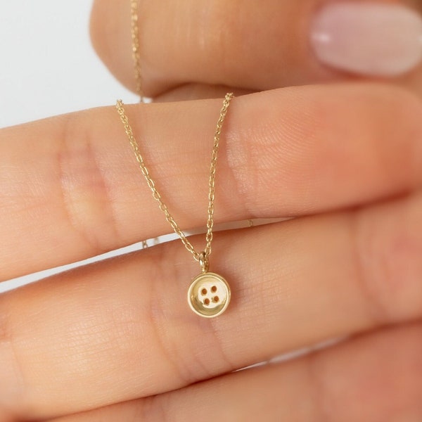 14k Solid Gold Button Necklace • Tiny Button Pendant • Cute Button Jewelry for Seamstress • Gift for her • Mother's Day Gift for Tailor