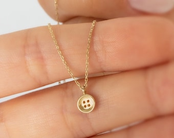 14k Solid Gold Button Necklace • Tiny Button Pendant • Cute Button Jewelry for Seamstress • Gift for her • Mother's Day Gift for Tailor