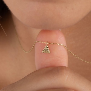 All Seeing Eye Pendant Necklace • 14K Third Eye Pendant • Solid Gold Evil Eye Jewelry • Eye of Providence Necklace, Religious Christmas Gift