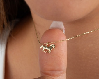 Running Horse Pendant Necklace • 14K Solid Gold Horse Necklace for Women • Western Jewelry • Horse Lover Gifts • Equestrian Christmas Gift
