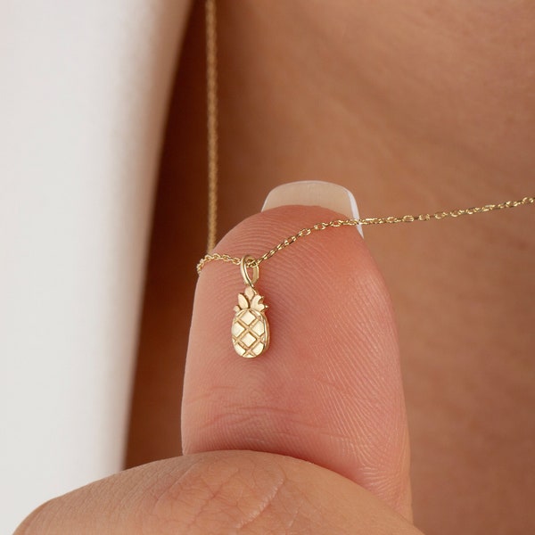 Ananas Halskette für Frauen • 14K Gold Ananas Anhänger • Glückliches Muttertags Geschenk • Tropischer Frucht Schmuck • Massiv Gold Hawaiianische Halskette