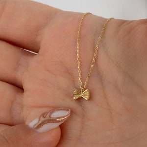 14K Solid Gold Bow Tie Necklace • Tiny Bow Charm Necklace • Dainty Bowtie Pendant • Minimal Everyday Necklace for Women • Christmas Gift
