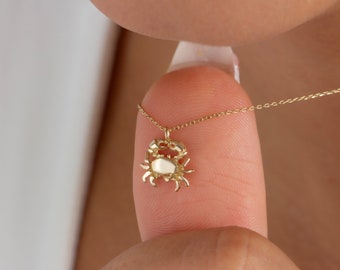 Gold Crab Necklace • 14K Gold Crab Charm Necklace • Solid Gold Cute Animal Pendant • Crab Lovers Christmas Gift • Cancer Zodiac Sign Jewelry