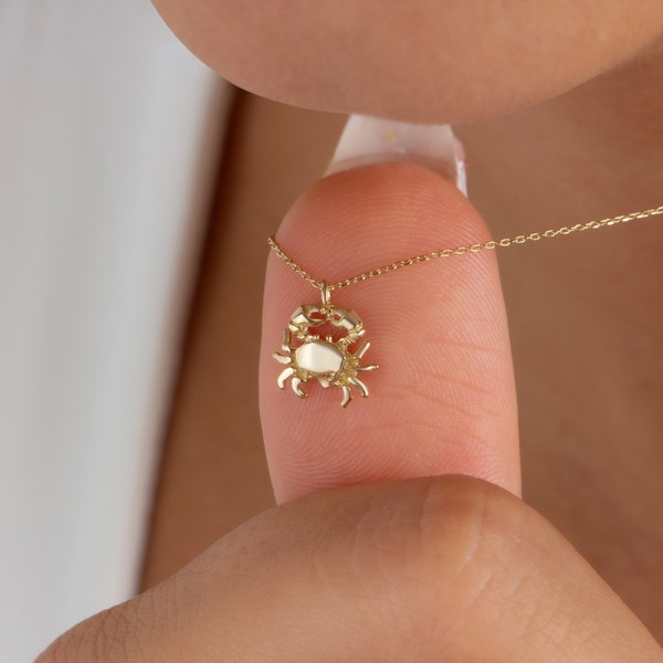 Gold Crab Necklace • 14K Gold Crab Charm Necklace • Solid Gold Cute Animal Pendant • Crab Lovers Christmas Gift • Cancer Zodiac Sign Jewelry