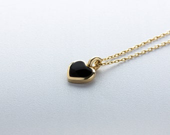 14k Real Gold Heart Necklace• Tiny Heart Necklace for her • Black Heart Charm Necklace • Gold Heart Jewelry • Mother's Day Gift for Best Mom