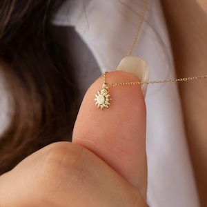 Minimalist Gold Sun Necklace • Yellow Gold Sun Charm Necklace • Sunshine Pendant Necklace • Sunburst Necklace • Mother&#39;s Day Gifts for Mom