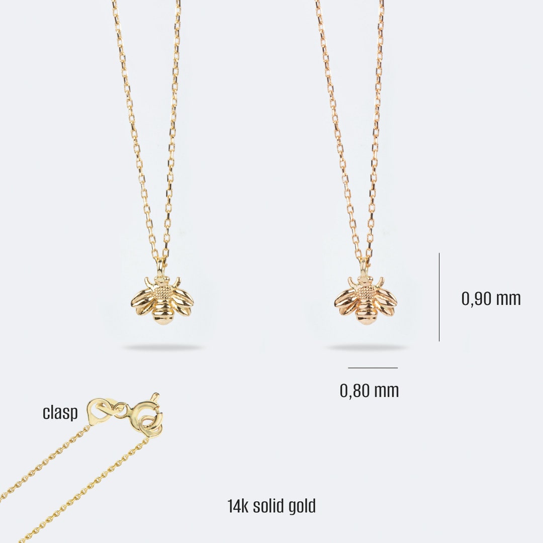 14k Solid Gold Bee Necklace Gold Bee Pendant Honey Bee Etsy