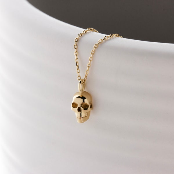 Tiny Skull Necklace • 14K Solid Gold Skull Pendant • Dainty Skeleton Necklace • Gothic Jewelry For Women • Unusual Gift for Mother's Day