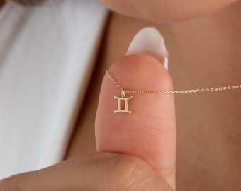 Gold Gemini Necklace for Women • Gemini Zodiac Necklace • 14k Solid Gold Astrology Pendant • Zodiac Sign Gift • Christmas Gift for Friend