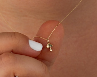 Collar con forma de hongo en oro de 14 quilates · Collar con colgante estilo cottagecore · Regalo para amantes de los hongos · Collar con dije de hongo en oro macizo · Joyería cottagecore