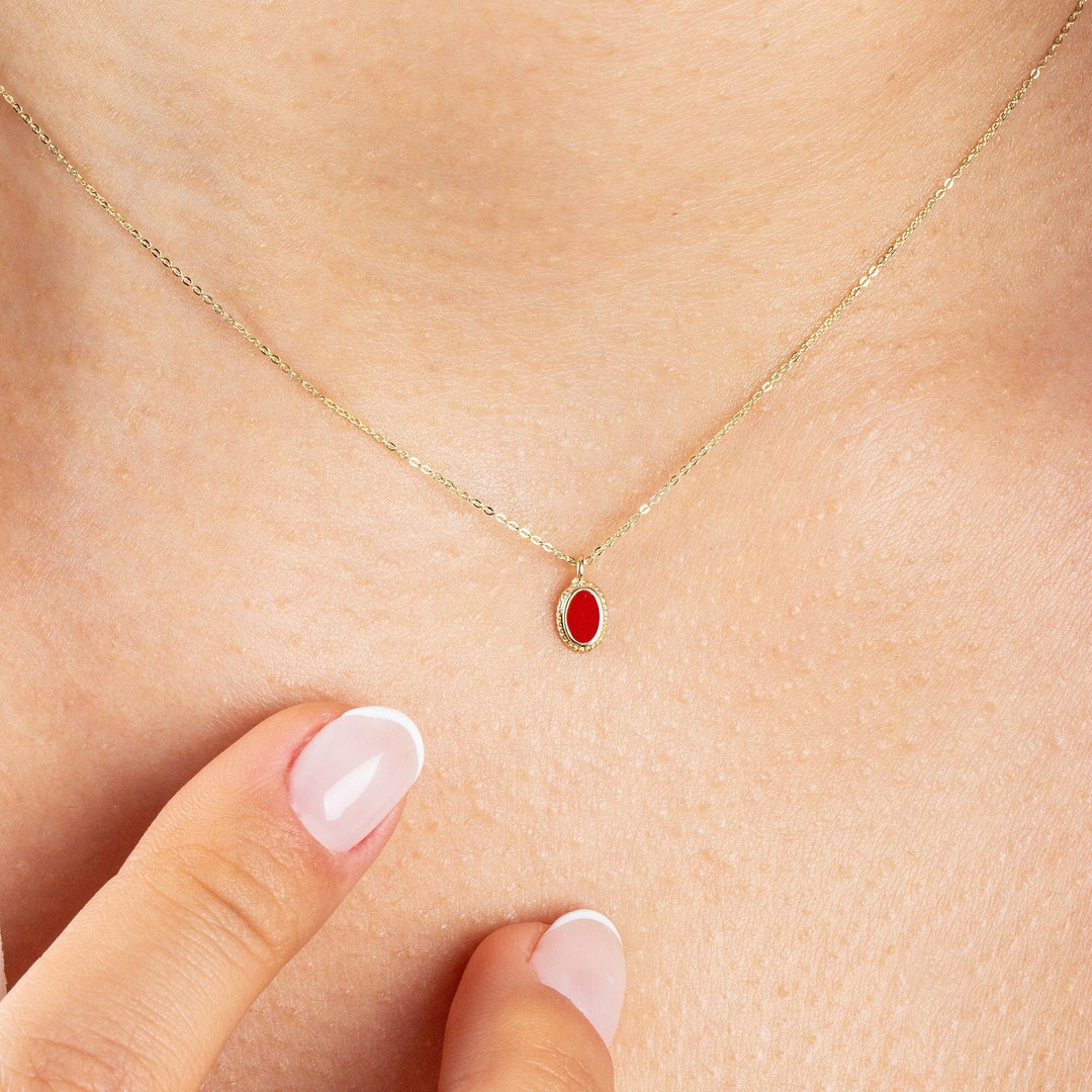 Red Coral Necklace in 14K Gold Coral Colored Necklace for Women Vintage