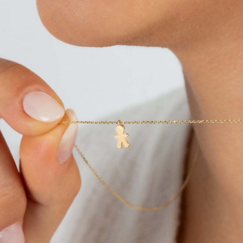 14k Solid Gold Boy Necklace Boy Figure Necklace Gold Kids Etsy