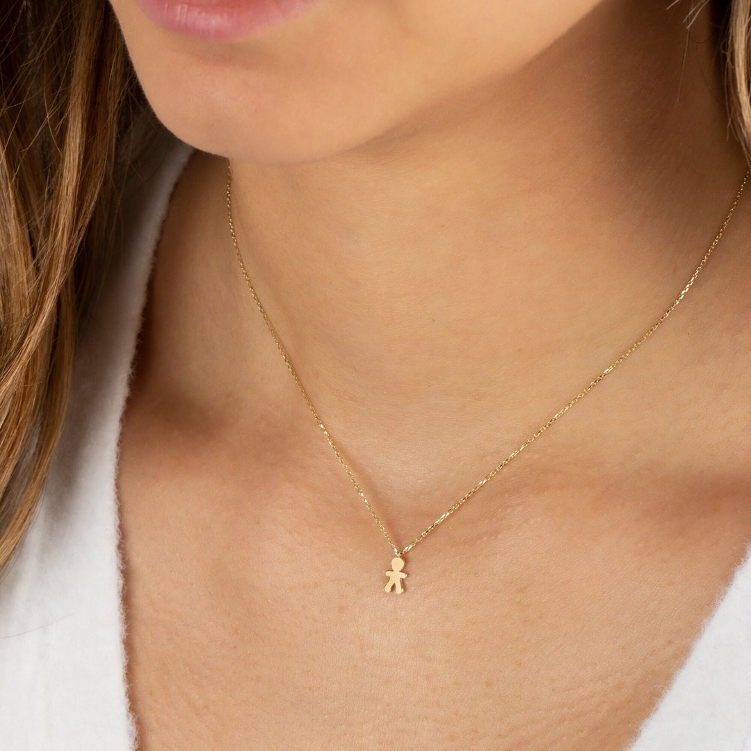 14k Solid Gold Little Boy Necklace for Mom Mother's Baby Boy Charm Necklace Small Silhouette