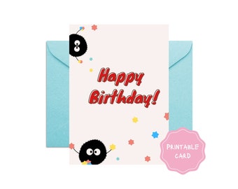 Soots Sprites Susuwatari Spirited Away Studio Ghibli Instant Download Printable Birthday Greeting Card 5"x7"