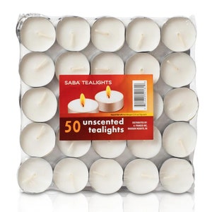 SABA Tealight Candles - White Unscented - 18 Pack- Made in USA