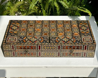 Backgammon Set & Chess Board from Lebanon - Lebanese Handmade Checkers Board Game with Real Pearl Inlays and Real Wooden Inlays