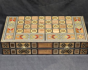 Handmade Backgammon and Chess Set with Pearl Inlays from Lebanon
