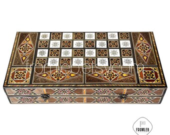 Handmade Chess and Backgammon Set: Lebanese Mother of Pearl Inlay from Lebanon