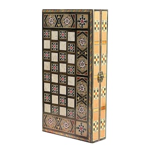 Handcrafted 12&quot;x12&quot; Chess and Backgammon Set with Wooden Inlays and Mother of Pearl