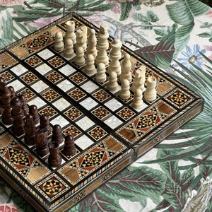 Handmade Backgammon and Chess Set from Lebanon - Lebanese Checkers Board Game
