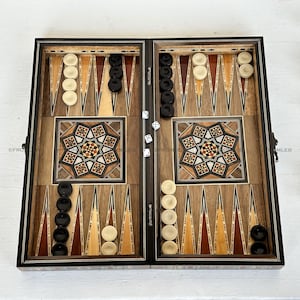 SALE 12&quot; Handmade Backgammon Board & Chess Set from Lebanon - Real Wooden Inlays and Mother of Pearl
