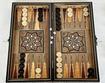 Handmade Backgammon & Chess Set: Wooden Inlays, Mother of Pearl - 12" from Lebanon