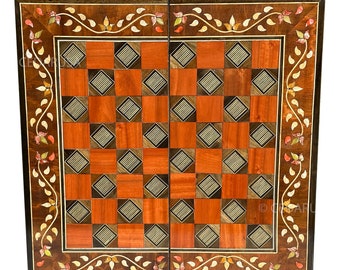 One-of-a-Kind Vintage 20"x20" Chess and Backgammon Board with Mediterranean Pearls