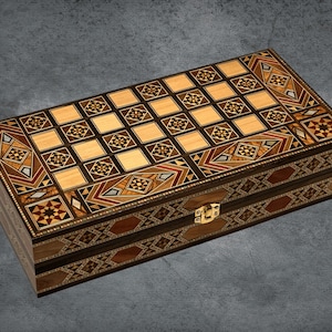 Backgammon Set and Chess Board - Handmade in Lebanon - Portable Chess Set - 12 Inch