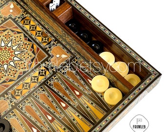 Handmade Pearl Inlaid Backgammon Chess Set: Lebanese Board Game from Lebanon