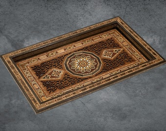 Handmade Engraved Wood Serving Tray - Lebanese Design from Lebanon