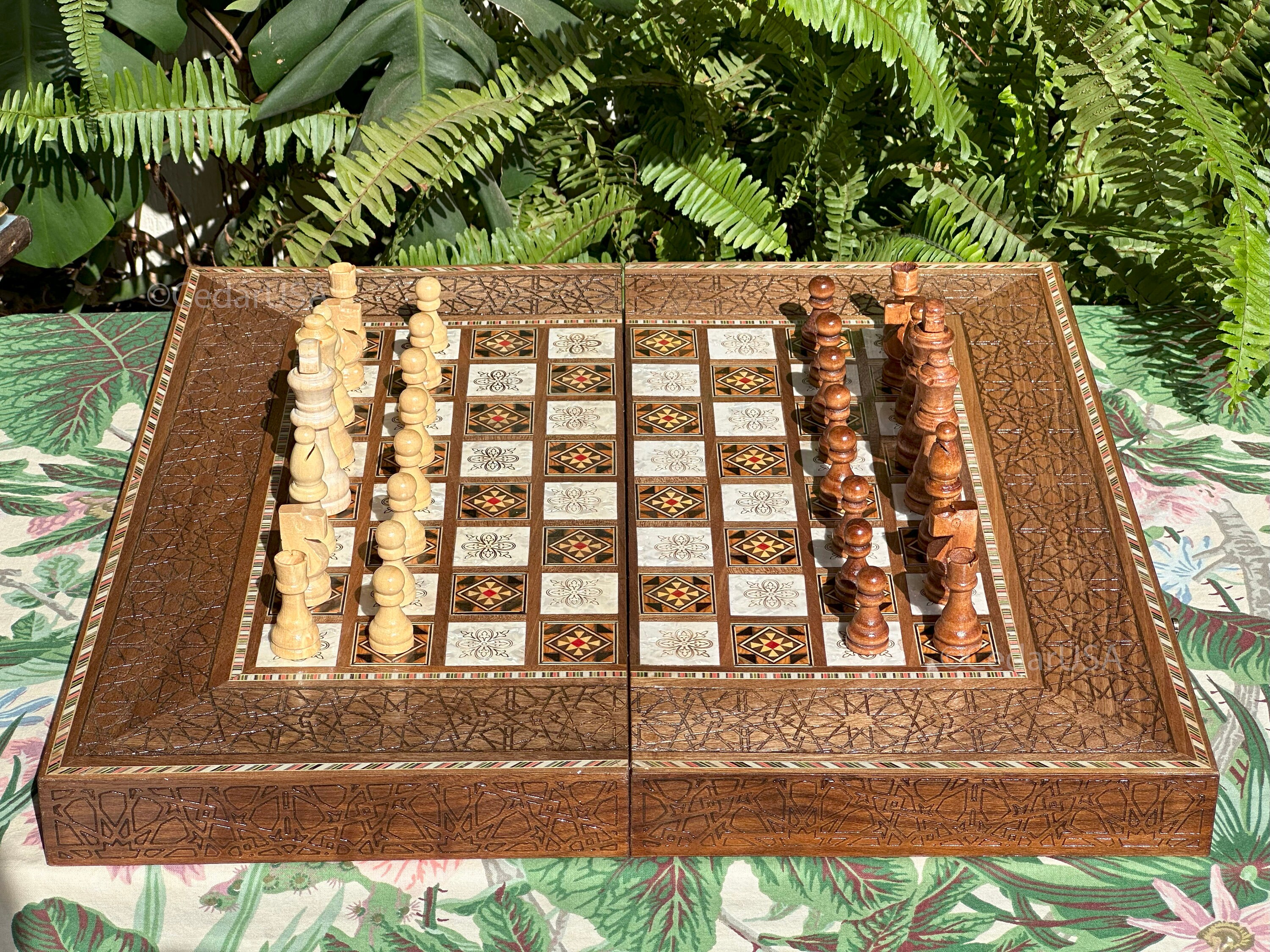 Set Scacchi E Backgammon In Noce - Tavolo Da Gioco 2 In 1, Lusso, 50x50 Cm, Con Pezzi In Legno - 6