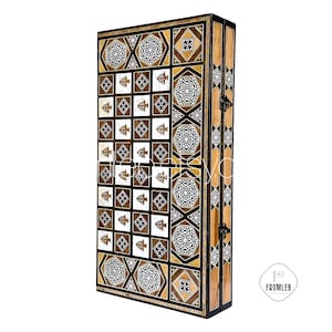 20&quot; Handmade Cedar Backgammon Board and Chess Set with Traditional Arabian Mother of Pearl Inlays from Lebanon - Checkers Board Game
