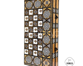 Handmade Cedar Backgammon and Chess Set: Arabian Mother of Pearl Inlay from Lebanon