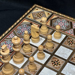 Large Chess Set and Backgammon Board from Lebanon - Handmade Checkers Board Game with Real Inlays