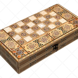 Handmade Backgammon and Chess Set with Real Inlays, Unique Birthday Gift/Present from Lebanon
