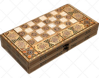 Handmade Backgammon and Chess Set with Real Inlays, Unique Birthday Gift/Present from Lebanon