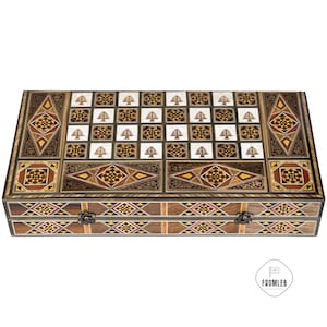Premium Engraved Backgammon and Chess Set From Lebanon - Large Lebanese Game Board