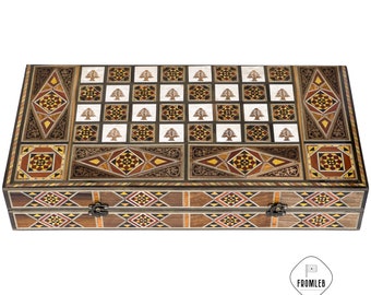 Engraved Backgammon Chess Set: Large Handmade Lebanese Game Board from Lebanon