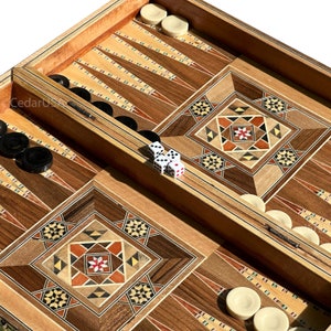 Handcrafted 16&quot;x16&quot; Chess and Backgammon Set with Wooden Inlays and Mother of Pearl