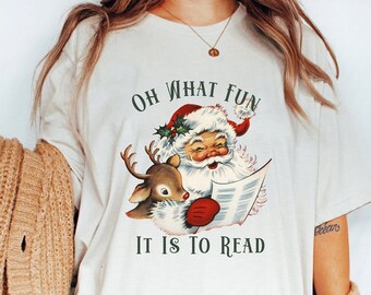 Oh What Fun It Is To Read Cute Christmas T-Shirt, Santa Reading Tee, Unisex Jersey Short Sleeve Tee, Reading Teacher, Librarian Shirt