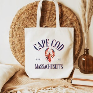 Cape Cod Tote Bag, Cape Cod Massachusetts Gift Idea, Lobster Tote, 100% Cotton Canvas Tote Bag, 15x16&quot; Reusable Shopping Tote