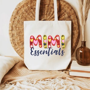 Mimi Essentials Tote Bag, Grandmother Gift Idea, 100% Cotton Canvas Tote Bag, 15x16&quot; Reusable Shopping Tote, Gift for Mimi, Gift for Her