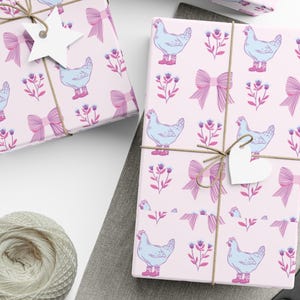 Feminine Chicken Gift Wrap Papers for All Occasions, Cute and Cheerful Wrapping, Birthday, Baby Shower, Coquette Chicken Gift Wrap image 1