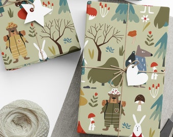 Camping Animals Gift Wrap, Matte Finish, Camping Lover Gift Wrap, Kids Birthday, Father's Day, Camper Wrapping Paper, Gender Neutral