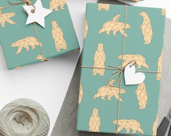 Polar Bear Wrapping Paper, Origami Polar Bears, Winter Holiday Gift Wrap, Matte Finish, Non-Traditional Christmas Gift Wrap